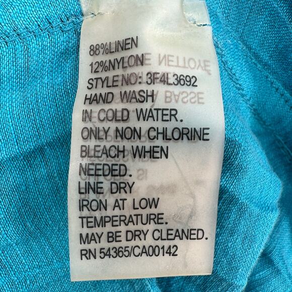 Peter Nygard | 1X | Turquoise Blue Linen Blend Crinkle Button-Down Tunic Shirt - Picture 8 of 8